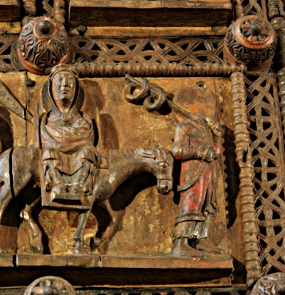 Flucht nach Ägypten, um 1050 Relief an der romanischen Tür der Kirche  St. Maria im Kapitol,  Köln